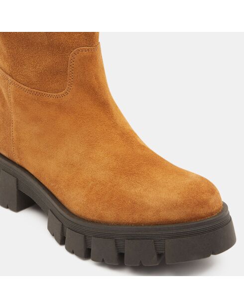 Bottes en Cuir semelle épaisse camel - Talon 4 cm