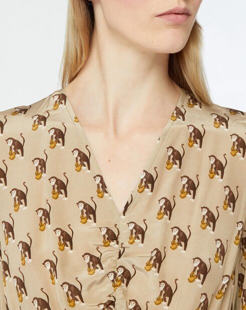 Robe 100% Soie Oxalis beige moyen