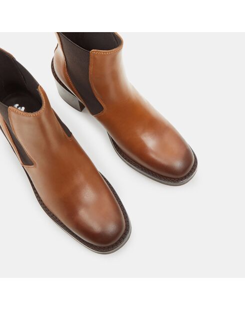 Chelsea boots en Cuir camel - Talon 5 cm