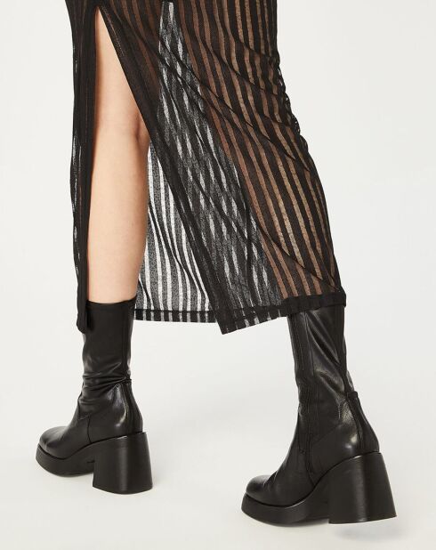 Belda langes schwarzes gestreiftes Netzkleid
