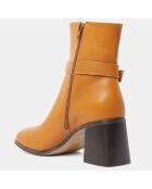 Bottines en Cuir boucle recouverte camel - Talon 6 cm