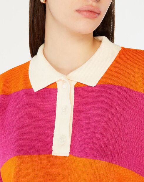 Lockerer Chessquier-Pullover im Polo-Stil mit rosa/orangen Streifen