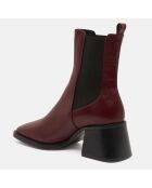 Chelsea Boots en Cuir talon flare bout carré rouge bordeaux - Talon 6 cm