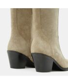 Bottes en Velours de Cuir beiges - Talon 7 cm