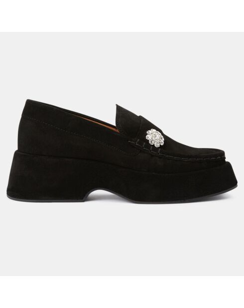Mocassins en Velours de Cuir noirs - Talon 5.5 cm
