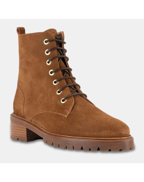 Boots en Velours de Cuir camel