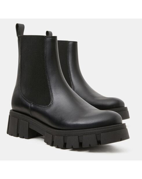 Chelsea boots en Cuir semelle épaisse noires - Talon 4 cm