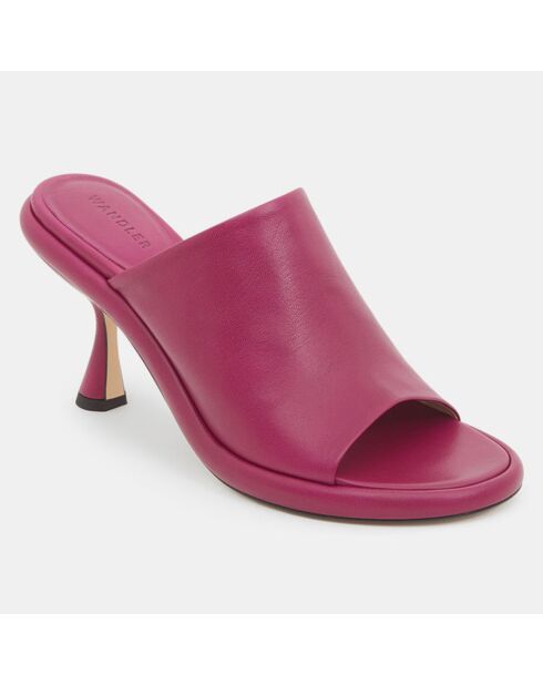 Mules June de cuero rosa oscuro, tacón de 7 cm