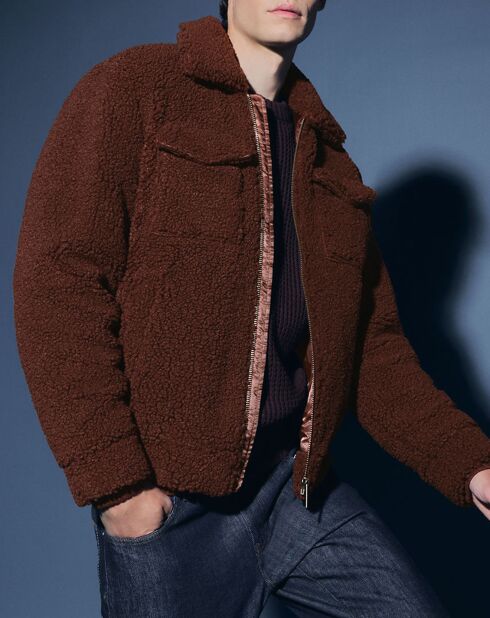 Blouson court en Sherpa Larpa marron foncé