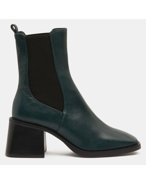 Chelsea Boots en Cuir talon flare bout carré vertes - Talon 6 cm