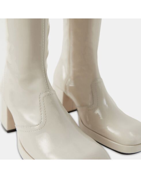 Bottines en Cuir verni Cass beiges - Talon 6 cm