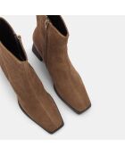 Bottines en Velours de Cuir beige foncé - Talon 7 cm