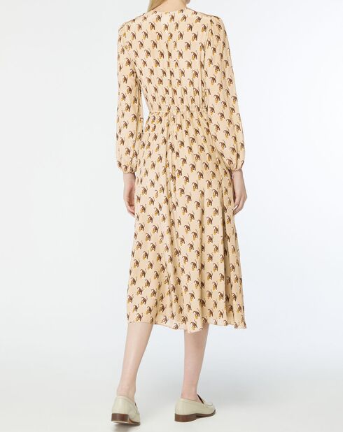 Robe 100% Soie Oxalis beige moyen