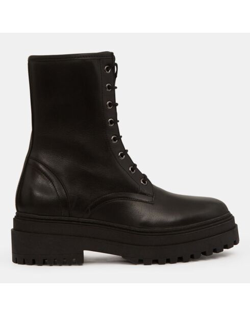 Boots en Cuir à lacets semelle épaisse noires - Talon 5,5 cm
