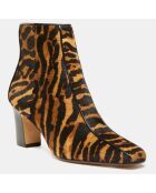 Bottines en Cuir façon Pony Harlay noir/marron - Talon 6.5 cm