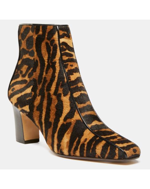 Bottines en Cuir façon Pony Harlay noir/marron - Talon 6.5 cm