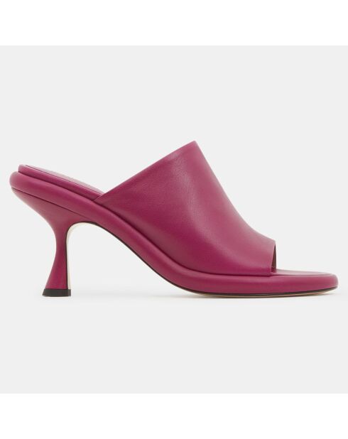 Mules June de cuero rosa oscuro, tacón de 7 cm