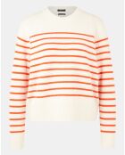 Pull en Laine & Cachemire Sadi marinière col rond écru/orange