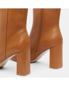 Bottines en Cuir talon bout carré camel - Talon 7 cm