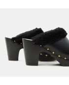 Sabots en Cuir fourrés noirs - Talon 9.5 cm