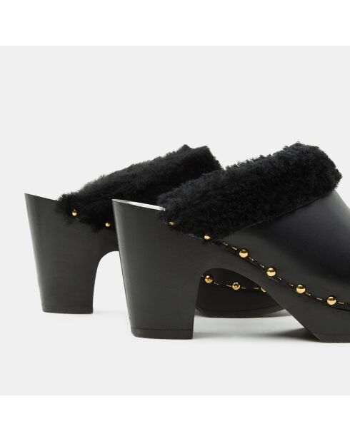 Sabots en Cuir fourrés noirs - Talon 9.5 cm