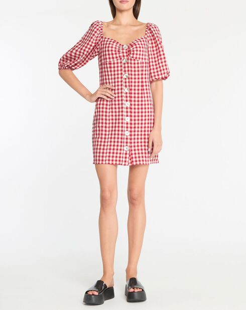 Beerenrotes Gingham-Kleid