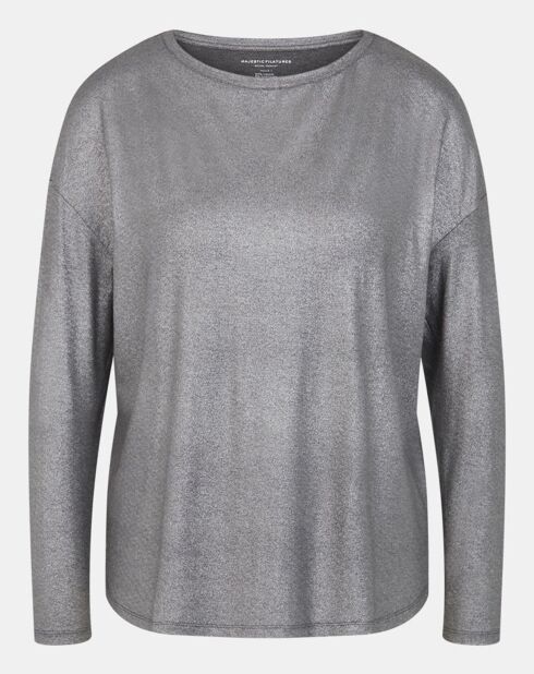 Dunkelgraues T-Shirt mit U-Boot-Ausschnitt