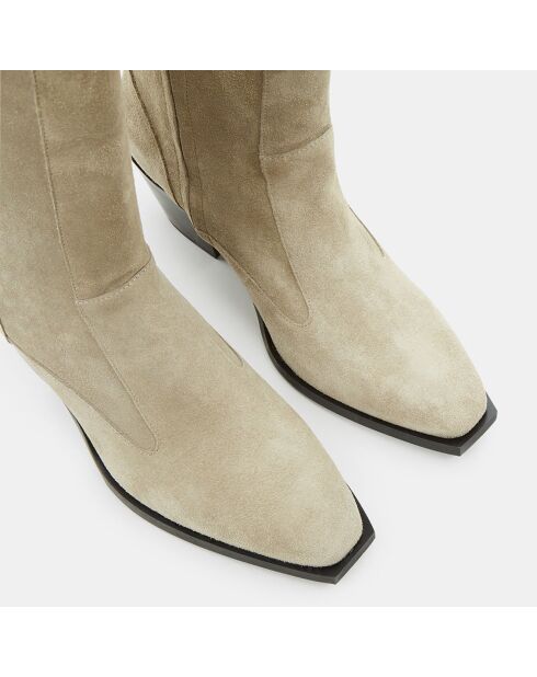 Bottes en Velours de Cuir beiges - Talon 7 cm