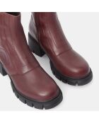 Boots en Cuir matelassées rouge bordeaux - Talon 5,5 cm