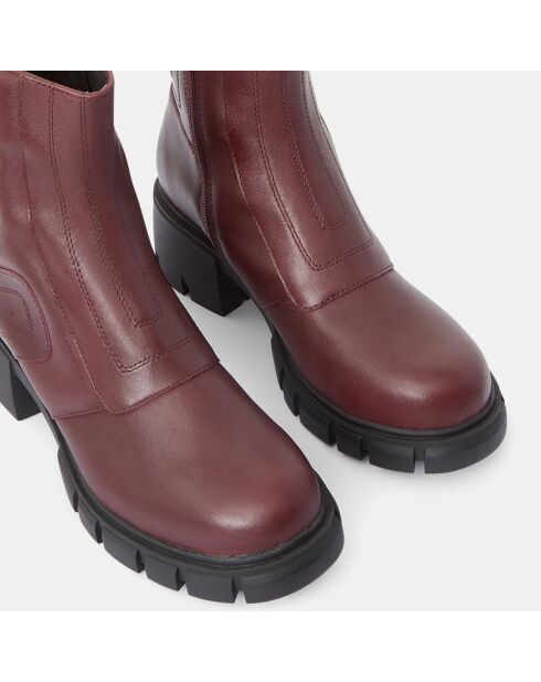 Boots en Cuir matelassées rouge bordeaux - Talon 5,5 cm