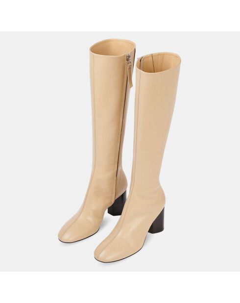 Bottes en Cuir Ariana beige clair - Talon 7.5 cm