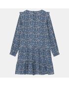 Robe fluide à basque Cecile imprimé floral bleu marine