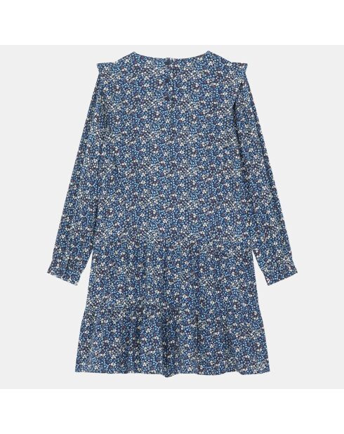 Robe fluide à basque Cecile imprimé floral bleu marine