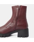 Boots en Cuir matelassées rouge bordeaux - Talon 5,5 cm