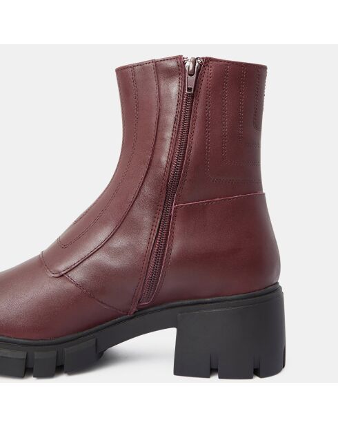 Boots en Cuir matelassées rouge bordeaux - Talon 5,5 cm