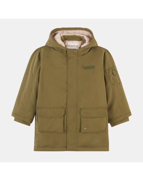 Parka droite à capuche Tom intérieur fourré vert kaki