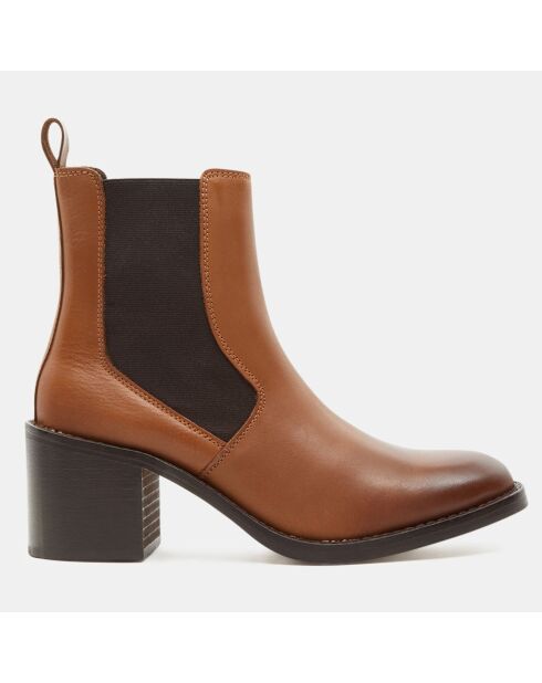 Chelsea boots en Cuir camel - Talon 5 cm