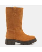 Bottes en Cuir semelle épaisse camel - Talon 4 cm