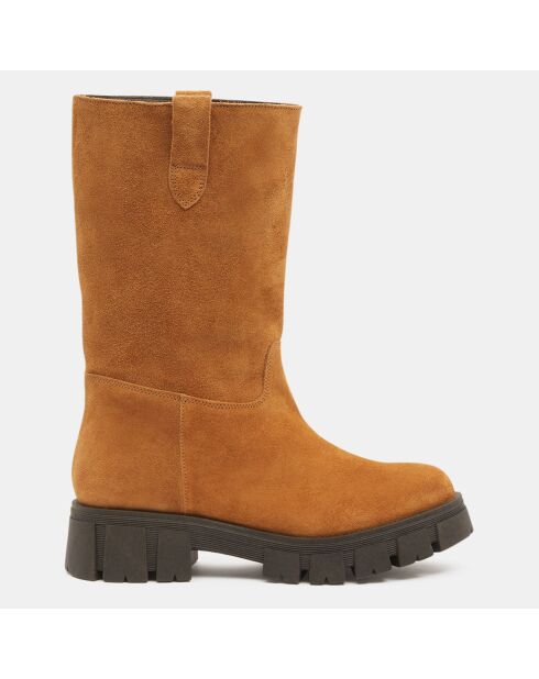 Bottes en Cuir semelle épaisse camel - Talon 4 cm