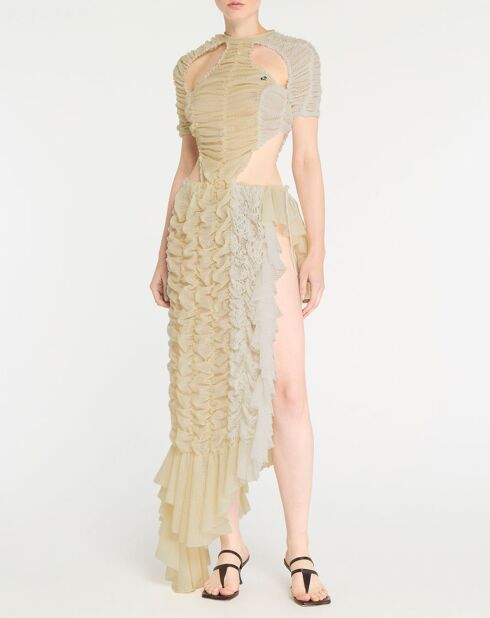 Robe longue extensible Ruched Cut Out écrue