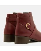 Bottines en Cuir plates détail brides rouge bordeaux - Talon 3 cm