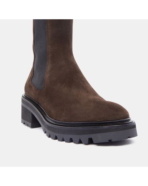 Chelsea Boots en Velours de Cuir marron - Talon 5.5 cm