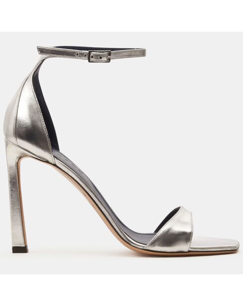 Silberne Ledersandalen mit hohem Absatz - 10 cm Absatz