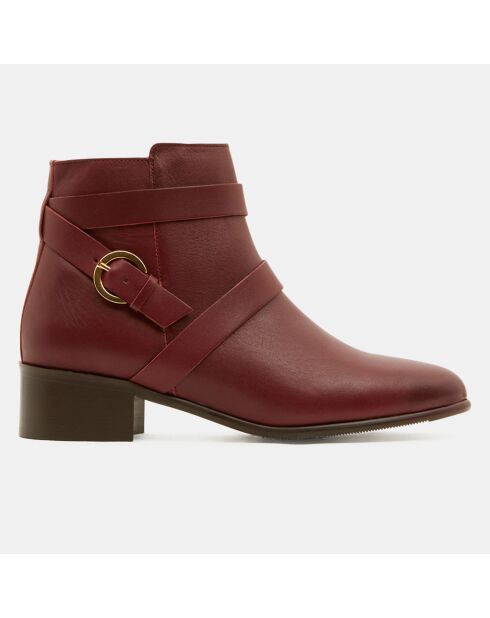 Bottines en Cuir plates détail brides rouge bordeaux - Talon 3 cm