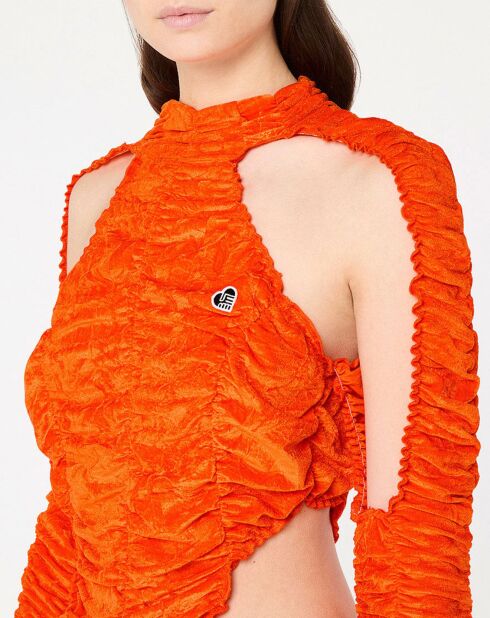 Robe en Velours extensible Ruched Cut Out orange