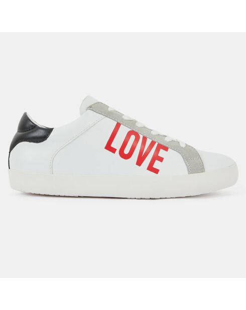 Baskets Basses en Cuir Ecriture Love blanc/rouge