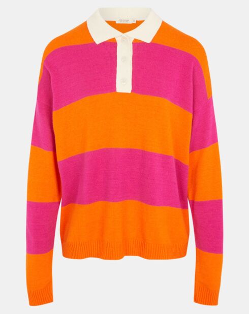 Lockerer Chessquier-Pullover im Polo-Stil mit rosa/orangen Streifen