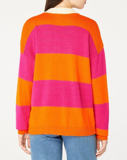 Lockerer Chessquier-Pullover im Polo-Stil mit rosa/orangen Streifen