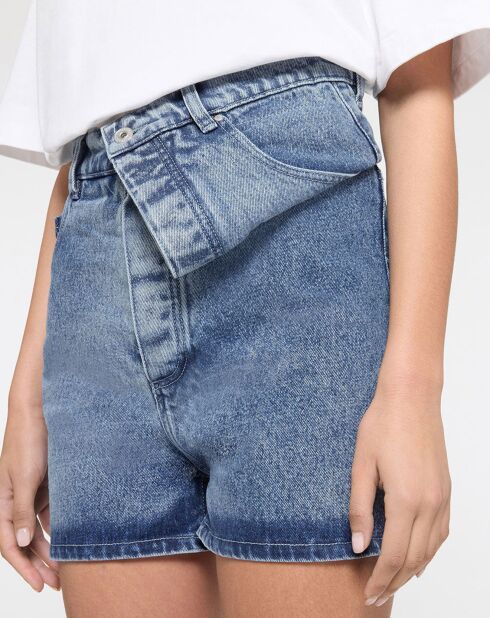 Short en jean asymétrique Classic bleu délavé