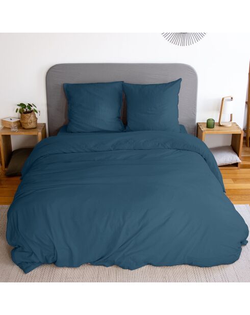 Parure housse de couette en microfibre lavée bleu nuit